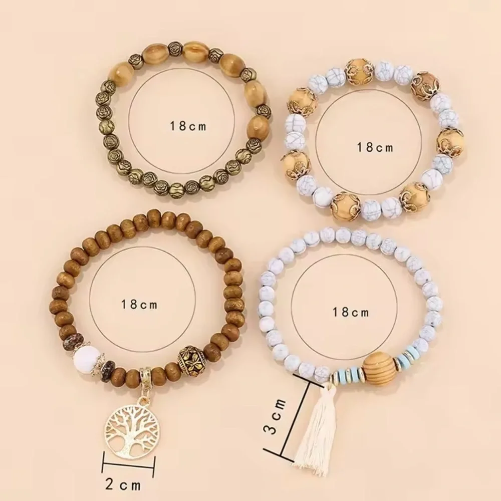 Bohemian Tree of Life Beaded Bracelet Set 4 Pcs